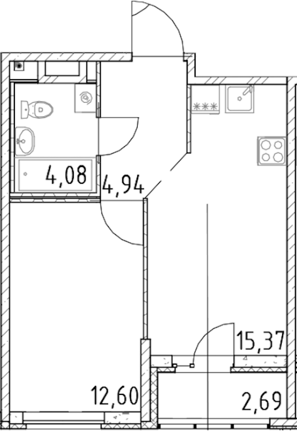 1-комнатная квартира 36.98 м², 8/23 эт., ЖК «Город Первых»